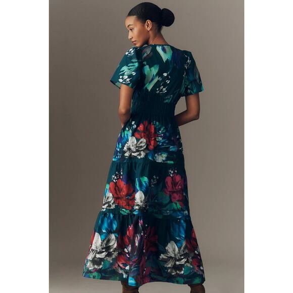 nwt by ANTHRPOLOGIE sz S Somerset Maxi Dress Blue Floral Motif - Picture 4 of 5